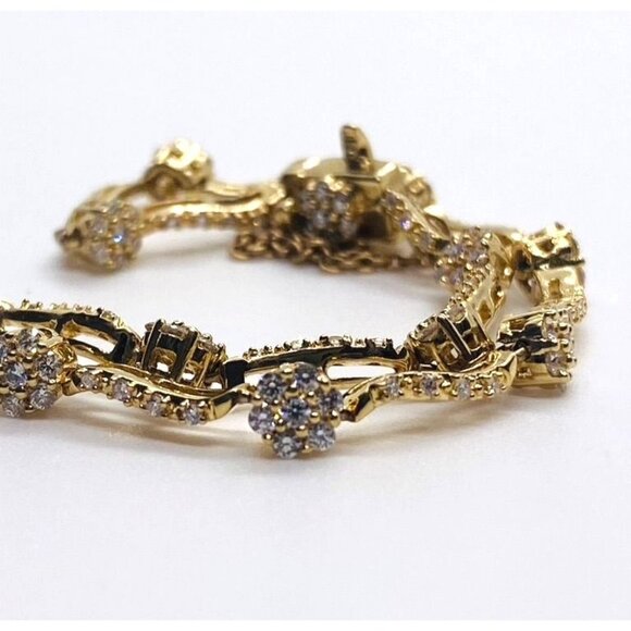 Sold!!! LeVian 14k Yellow Gold 1.39 CTW Diamond Link Safety Chain Bracelet - Picture 6 of 12